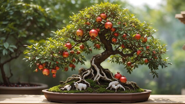 Uma bela árvore bonsai realista em papel de parede de jardim natural gerado por IA