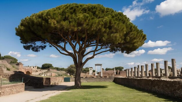 Foto uma bela árvore nas ruínas arqueológicas de pompéia e herculano