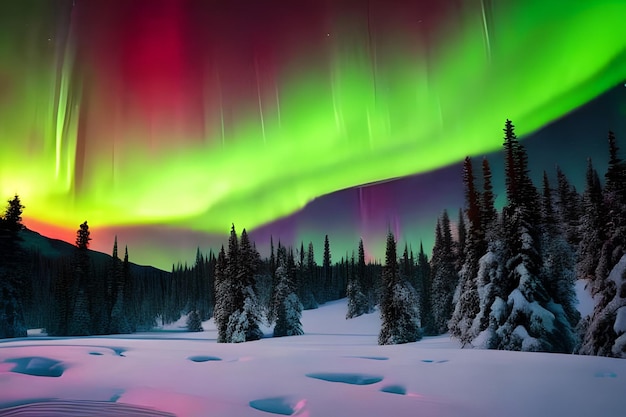 Uma bela Aurora verde e vermelha