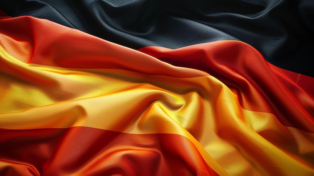 Foto uma bela bandeira da alemanha a bandeira é feita de seda de alta qualidade e está balançando no vento as cores da bandeira são vibrantes e brilhantes