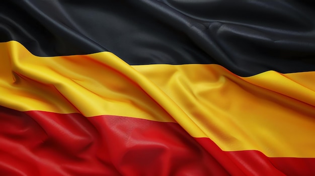 Uma bela bandeira da Bélgica A bandeira tem três faixas verticais iguais de preto, amarelo e vermelho