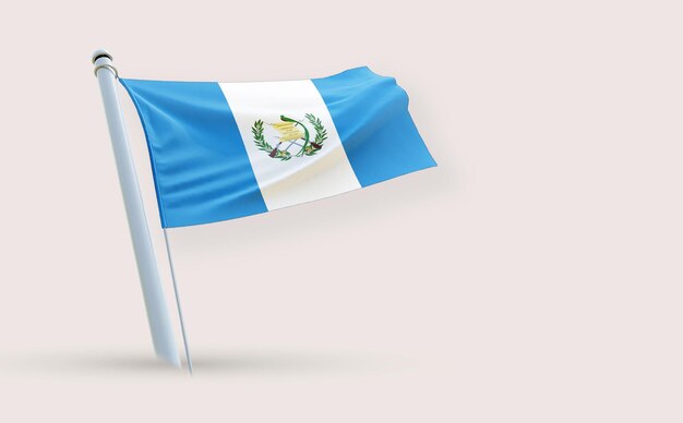 Uma bela bandeira da Guatemala em um fundo branco em 3D