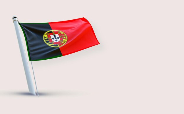Uma bela bandeira de Portugal sobre um fundo branco em 3D