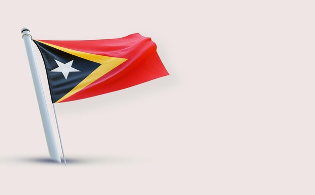 Uma bela bandeira de Timor-Leste em um fundo branco em 3D