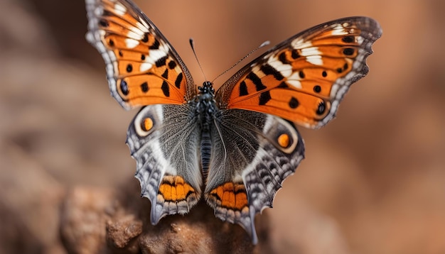 Uma bela borboleta com texturas interessantes em uma laranja