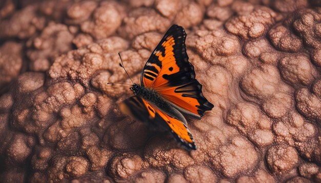 Uma bela borboleta com texturas interessantes em uma laranja