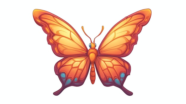 Uma bela borboleta laranja com manchas azuis nas asas A borboleta está de frente para o espectador com as asas abertas
