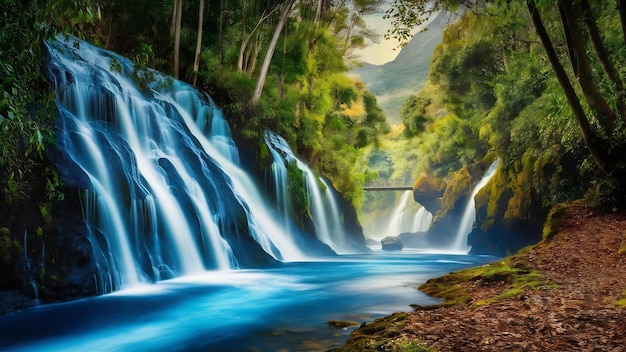 Uma bela cachoeira na floresta verde.