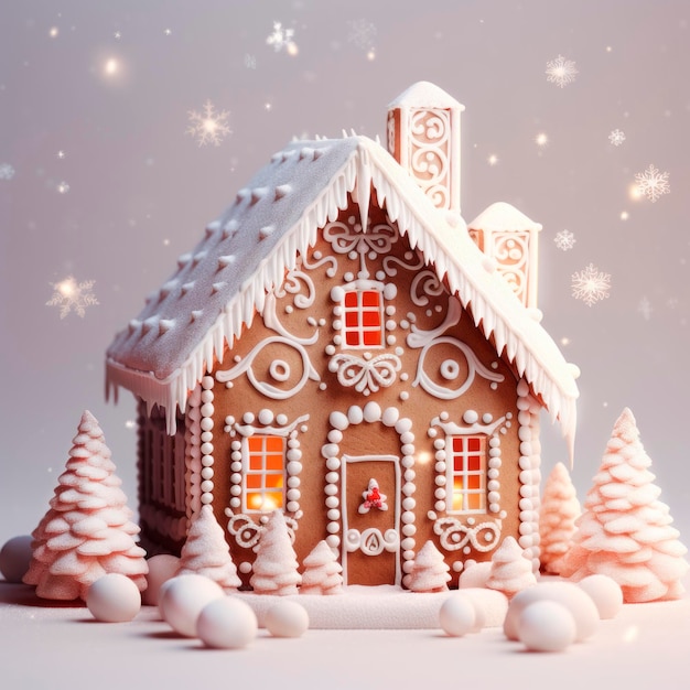 Uma bela casa de gengibre de Natal de conto de fadas O conceito de Natal Minimalismo Banner