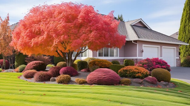 Uma bela casa de luxo recém-construída com uma floresta exuberante ao fundo