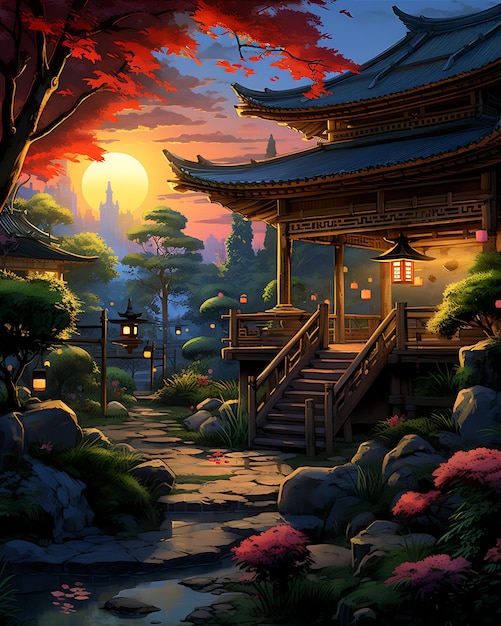 Uma bela cena de uma bela noite na Ásia