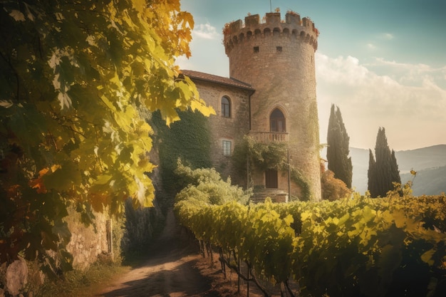 Uma bela cena vinhas da Toscana com uvas maduras generativa IA