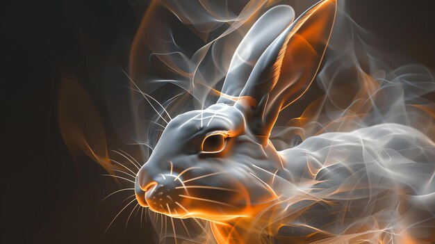 Uma bela e única ilustração de um coelho feito de fumaça brilhante