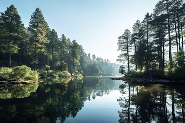 Uma bela foto de paisagem de um lago e montanhas verdes no parque nacional de Jiuzhaigou, na China