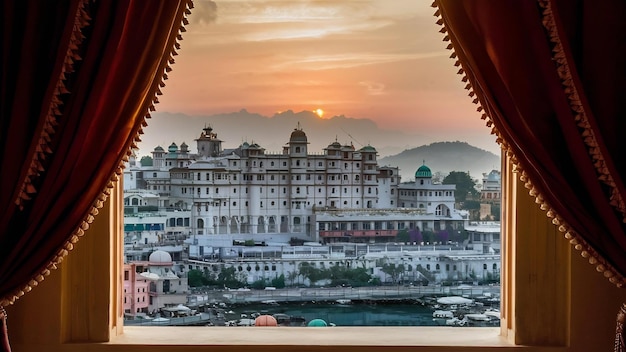 Foto uma bela foto de udaipur da janela do palácio da cidade.