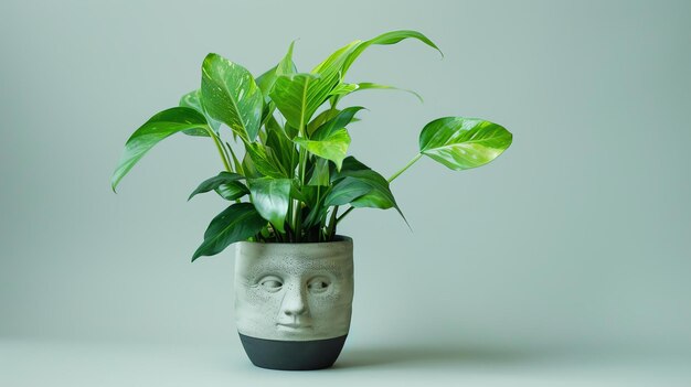 Uma bela foto de uma planta em vaso com folhas verdes exuberantes