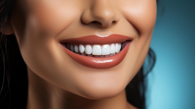 Uma bela garota em close-up com seus dentes gerados por IA