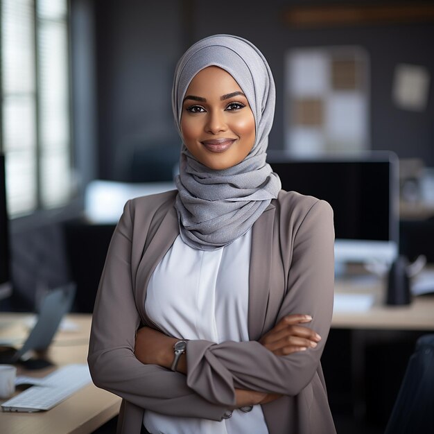 Foto uma bela garota somali de hijab sorrindo.