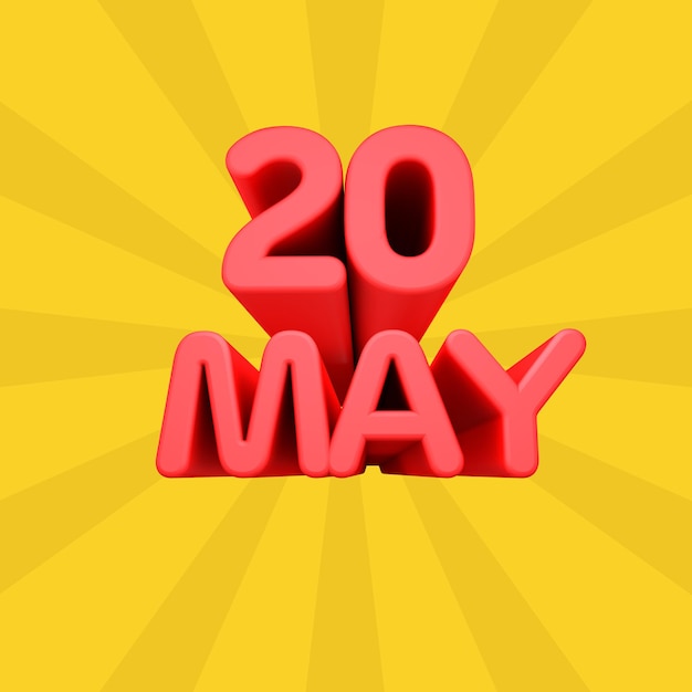 Uma bela ilustração 3d com calendário do dia de maio em fundo gradiente