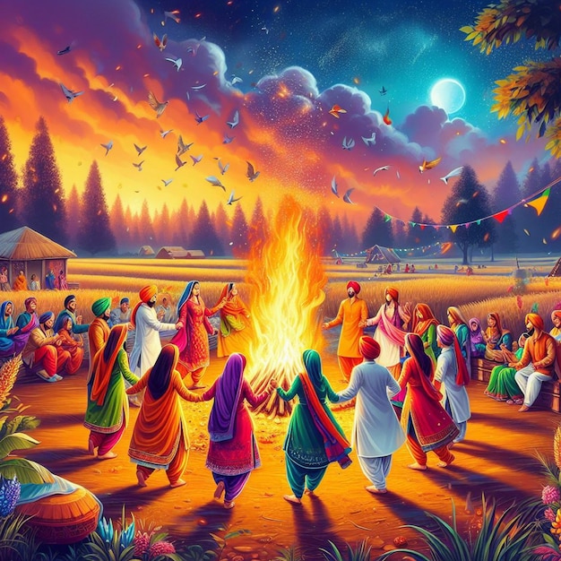 Uma bela ilustração da fogueira de lohri