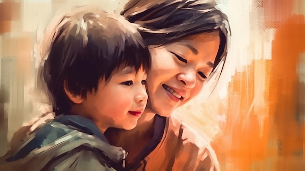 Uma bela ilustração de mãe e filhos