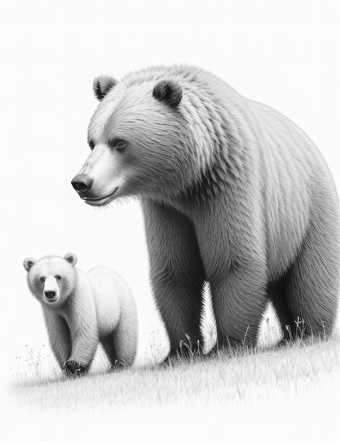 uma bela ilustração de um urso caminhando desenho de lápis preto e branco