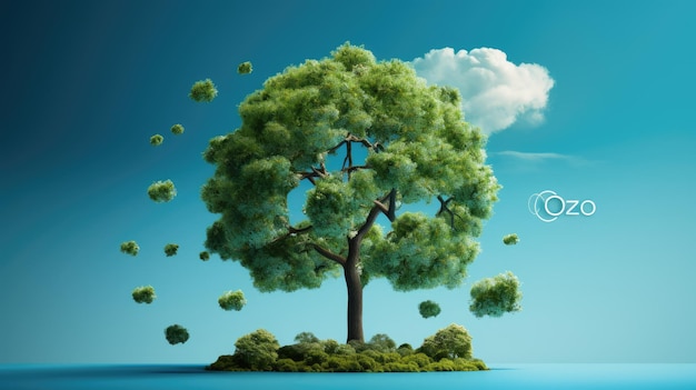 Uma bela ilustração de uma árvore com folhas formando a forma da camada de ozônio