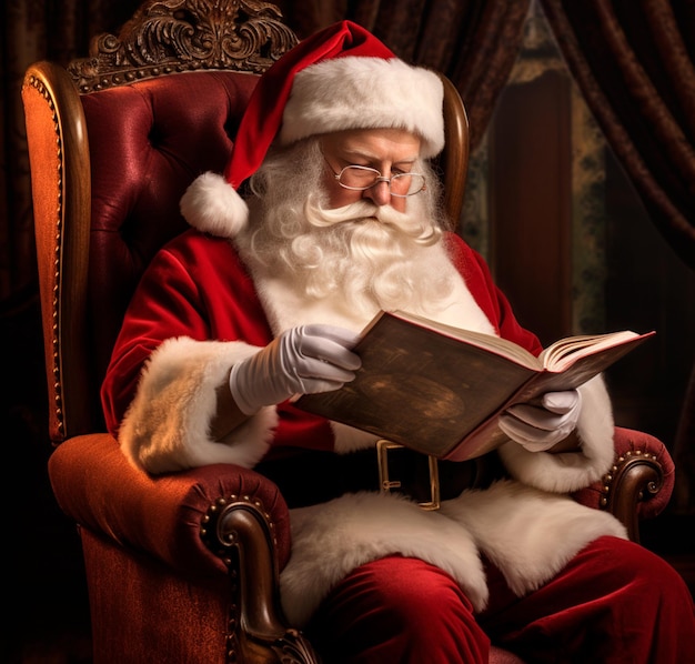 uma bela imagem do Papai Noel sentado na poltrona