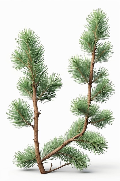 Uma bela imagem mostrando dois galhos de um pinheiro em um fundo branco ideal para a natureza e o Natal por IA generativa