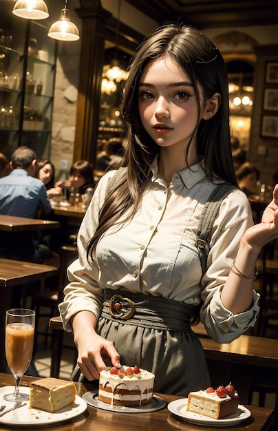 Uma bela jovem a beber café em Paris, perto da Torre Eiffel.