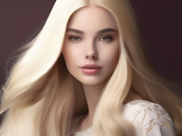 Uma bela jovem com cabelos loiros longos e elegância
