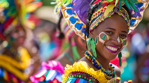 Uma bela jovem com pele escura e olhos brilhantes está sorrindo para a câmera