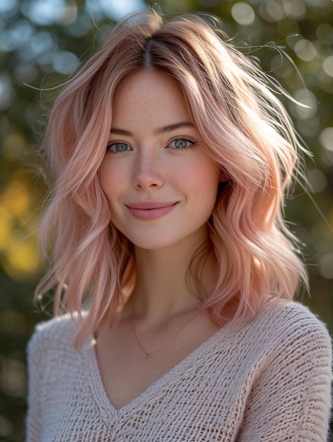 Uma bela jovem com um cabelo maravilhoso e um sorriso bonito.