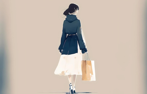 Uma bela jovem na ilustração de compras