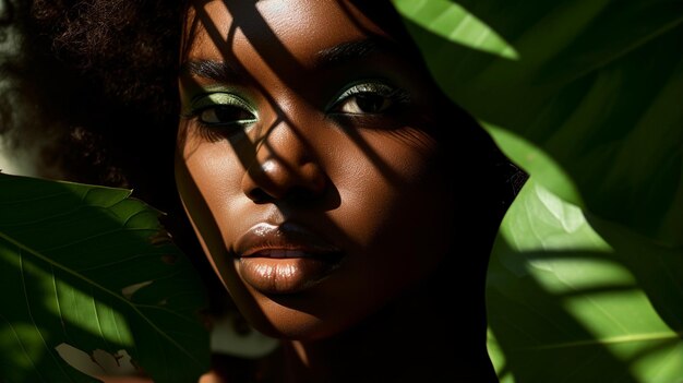 Foto uma bela jovem negra na selva.