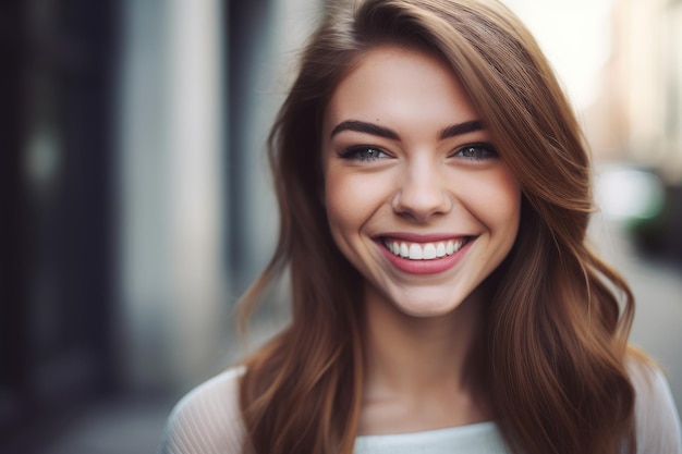 Uma bela jovem sorrindo para a câmera criada com IA generativa