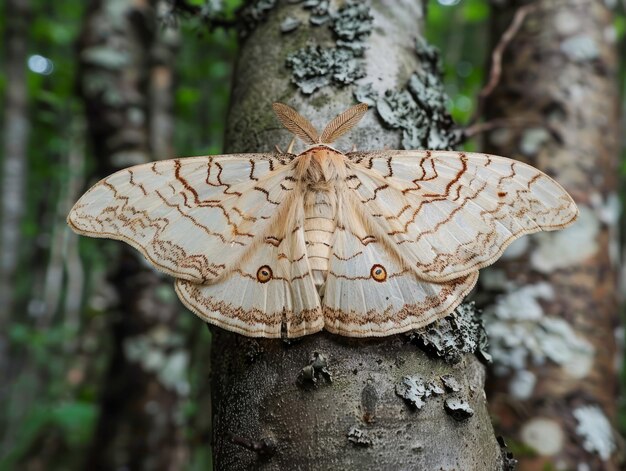 Uma bela mariposa camuflada descansando na casca de uma árvore no ambiente natural da floresta