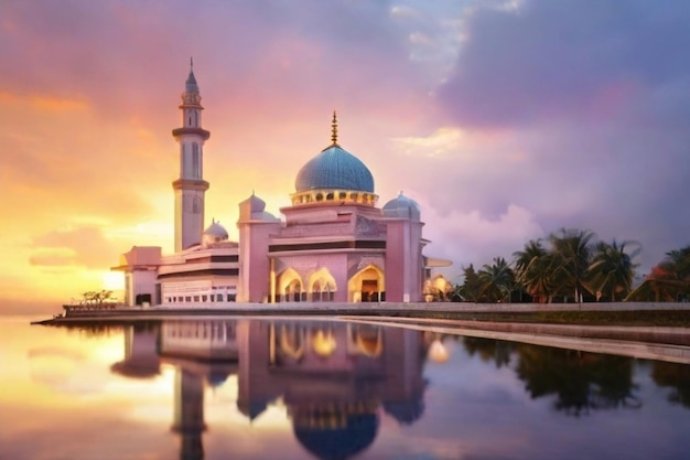 Uma bela mesquita com pôr-do-sol
