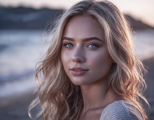 Foto uma bela mulher está na praia