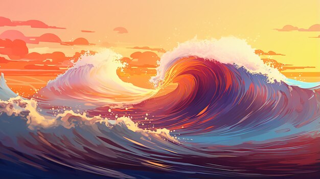 Uma bela onda de surf abstrata ao pôr-do-sol