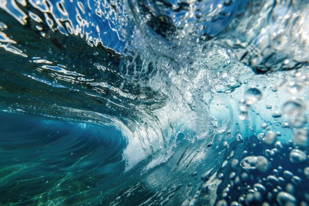 Foto uma bela onda de tubo azul profundo no oceano