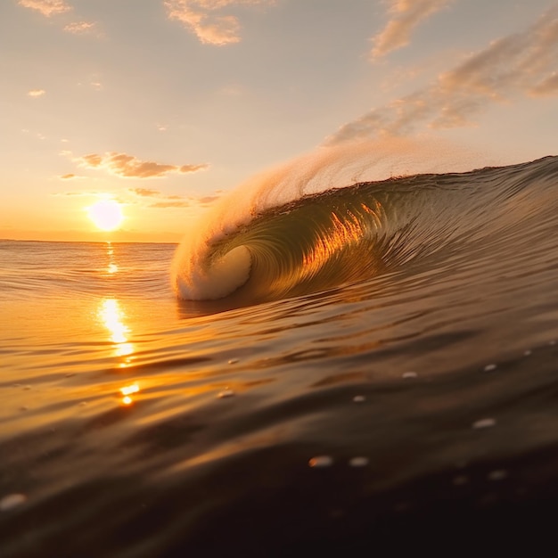Foto uma bela onda de watter grande curling com a luz do sol brilhando foto de visão ultra 4k