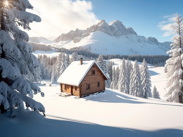 Uma bela paisagem coberta de neve