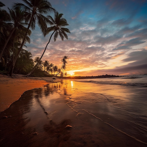 Uma bela praia com coqueiros Generative Ai