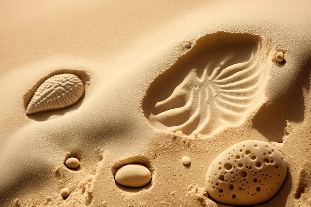 Uma bela praia de areia com conchas deslumbrantes espalhadas na costa Gerada por IA