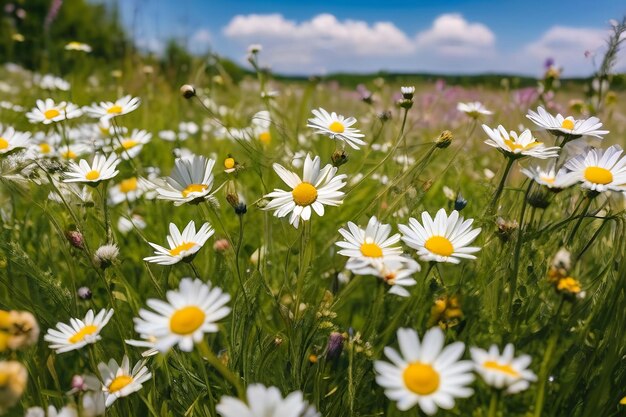 Uma bela primavera ensolarada prado de verão paisagem panorâmica colorida natural com muitos selvagens