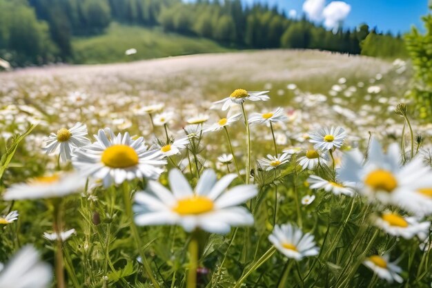 Uma bela primavera ensolarada prado de verão paisagem panorâmica colorida natural com muitos selvagens