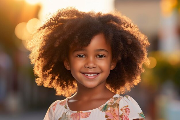 Uma bela rapariga afro com um sorriso cativante.