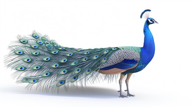 Uma bela renderização 3D de um pavão requintado destacado por suas cores impressionantes e detalhes intrincados de penas o elegante pavão é graciosamente exibido em um brilhante