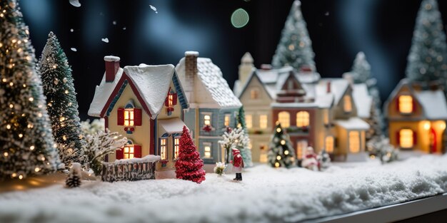 Uma bela representação do ambiente de inverno de uma vila e de uma casa de Natal externa para a IA generativa de Natal